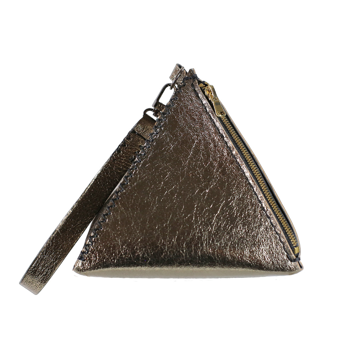 CLEO WRISTLET IN PYRAMID SHAPE METALLIC BRONZE LEATHER