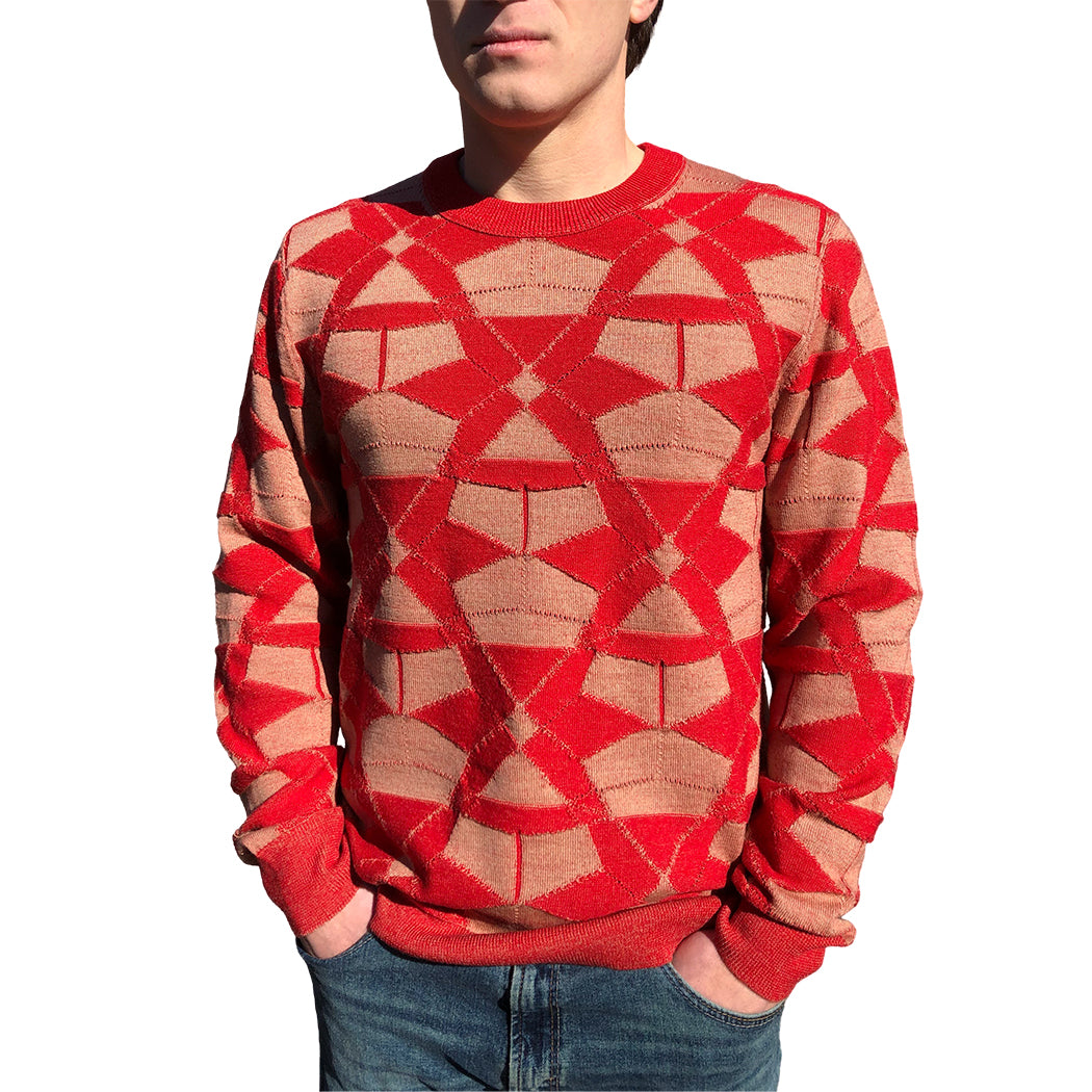 DELTA MERINO CREW NECK PULLOVER in RED CAMEL