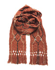 BEATRIX ARTISANS-MADE PURE CASHMERE MACRAME' SCARF IN RUST COCOA BEIGE