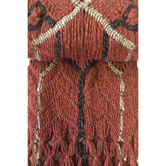 BEATRIX ARTISANS-MADE PURE CASHMERE MACRAME&#39; SCARF IN RUST COCOA BEIGE