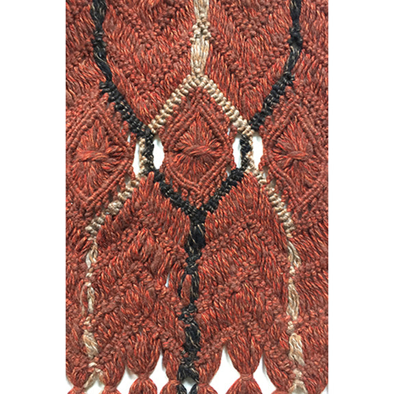 BEATRIX ARTISANS-MADE PURE CASHMERE MACRAME&#39; SCARF IN RUST COCOA BEIGE