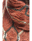 BEATRIX ARTISANS-MADE PURE CASHMERE MACRAME' SCARF IN RUST COCOA BEIGE