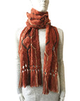 BEATRIX ARTISANS-MADE PURE CASHMERE MACRAME' SCARF IN RUST COCOA BEIGE