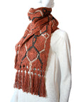 BEATRIX ARTISANS-MADE PURE CASHMERE MACRAME' SCARF IN RUST COCOA BEIGE